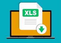 File with XLS label and down arrow sign.