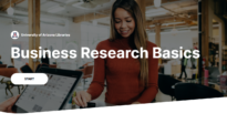 Screenshot of landing page to start the University of Arizona Libraries Business Research Basics tutorial.
